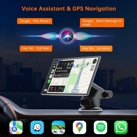 Wireless Carplay & Android Auto with 4K Dash Cam, 9 Inch Portable Apple Carplay - Picture 2 of 9